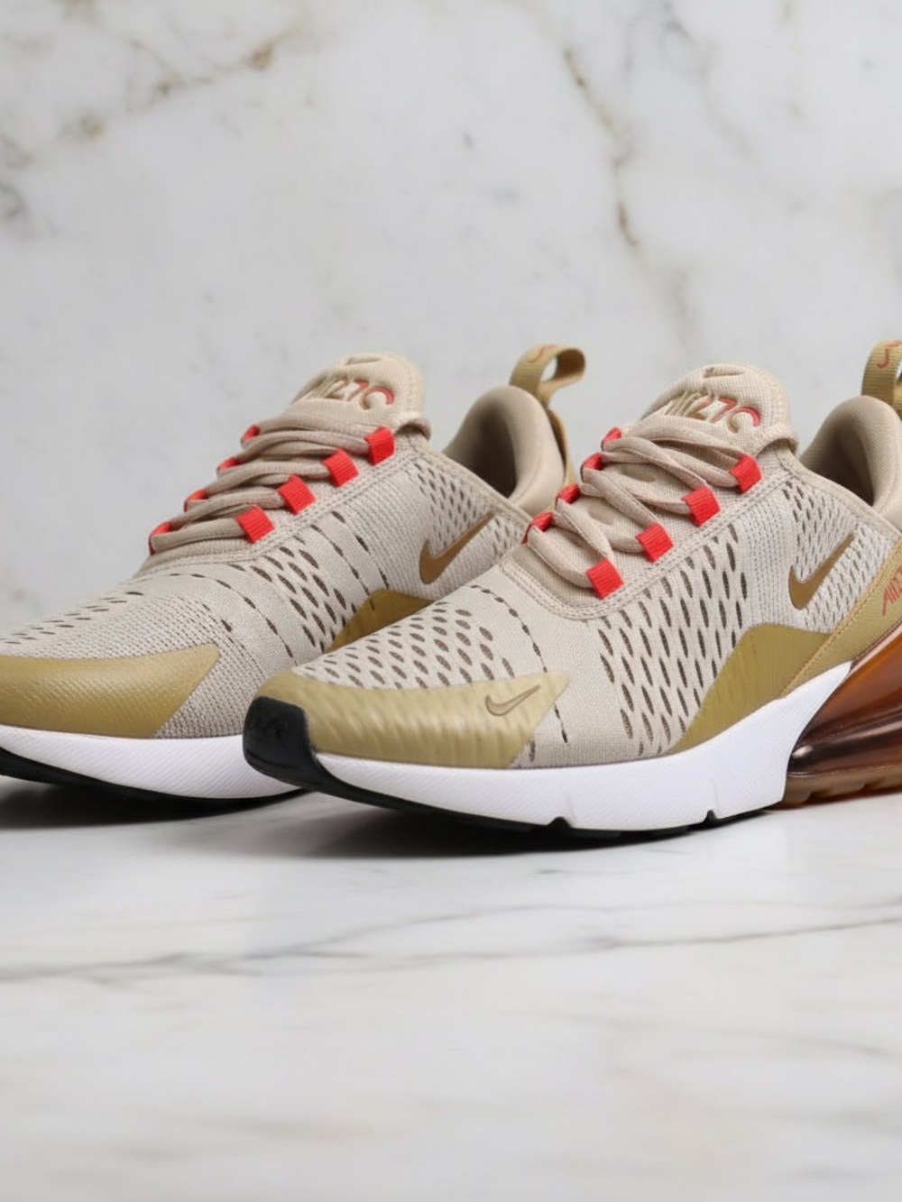 Nike Women's Air Max 270 SE Tan/Gold with Red Accents